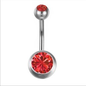 Red crystal stainless belly button stud ring